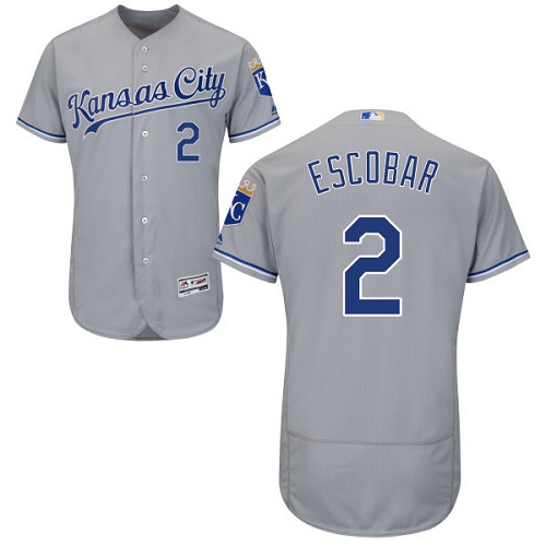 Royals #2 Alcides Escobar Grey Flexbase Authentic Collection Stitched MLB Jersey - Click Image to Close